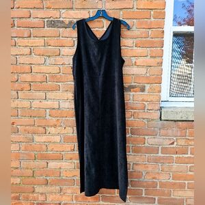 VTG 90s Gotham Square Black Crushed Velvet Maxi Dress | Goth Minimalist A-Line |